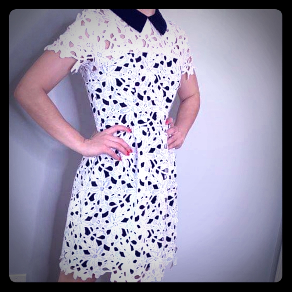 Aqua White Floral Lace Dress